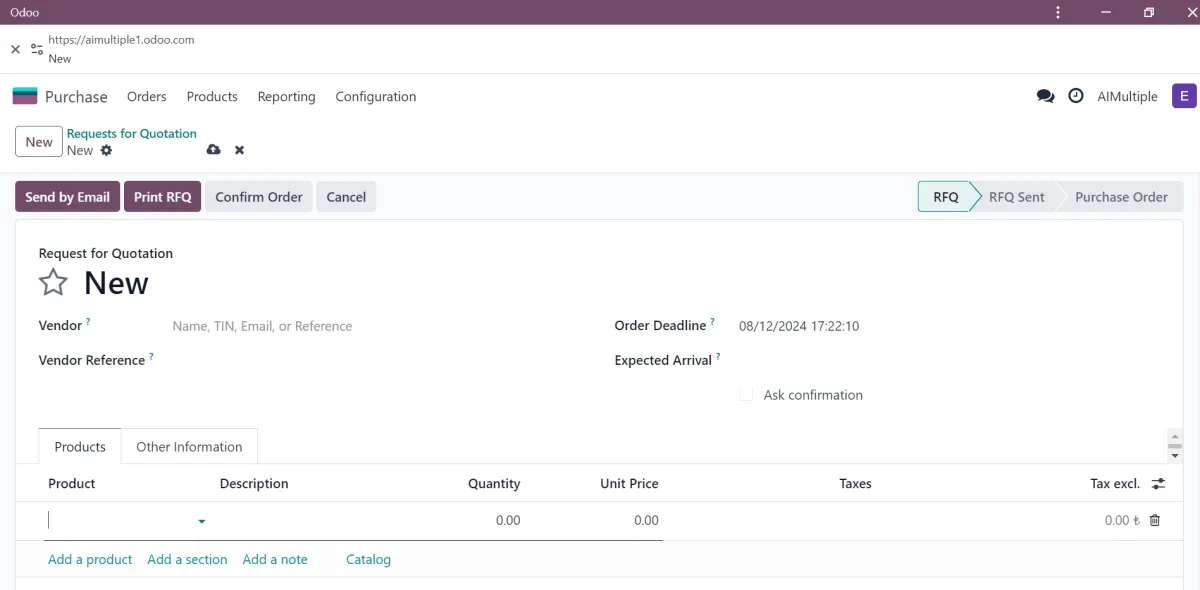 Creating purchase order with Odoo for procurement software comparison