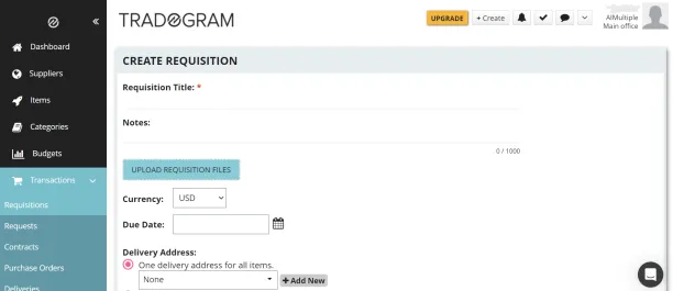 Creating purchase order in Tradogram for procurement software comparison