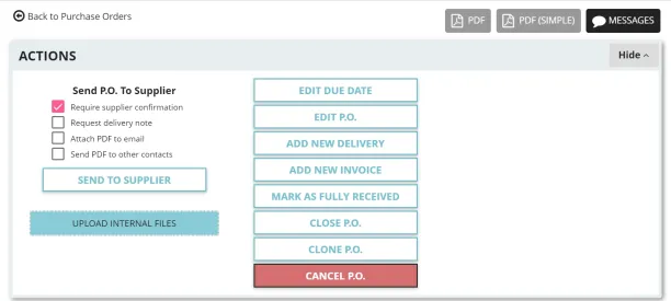 Sending purchase order to the supplier in Tradogram for procurement software comparison