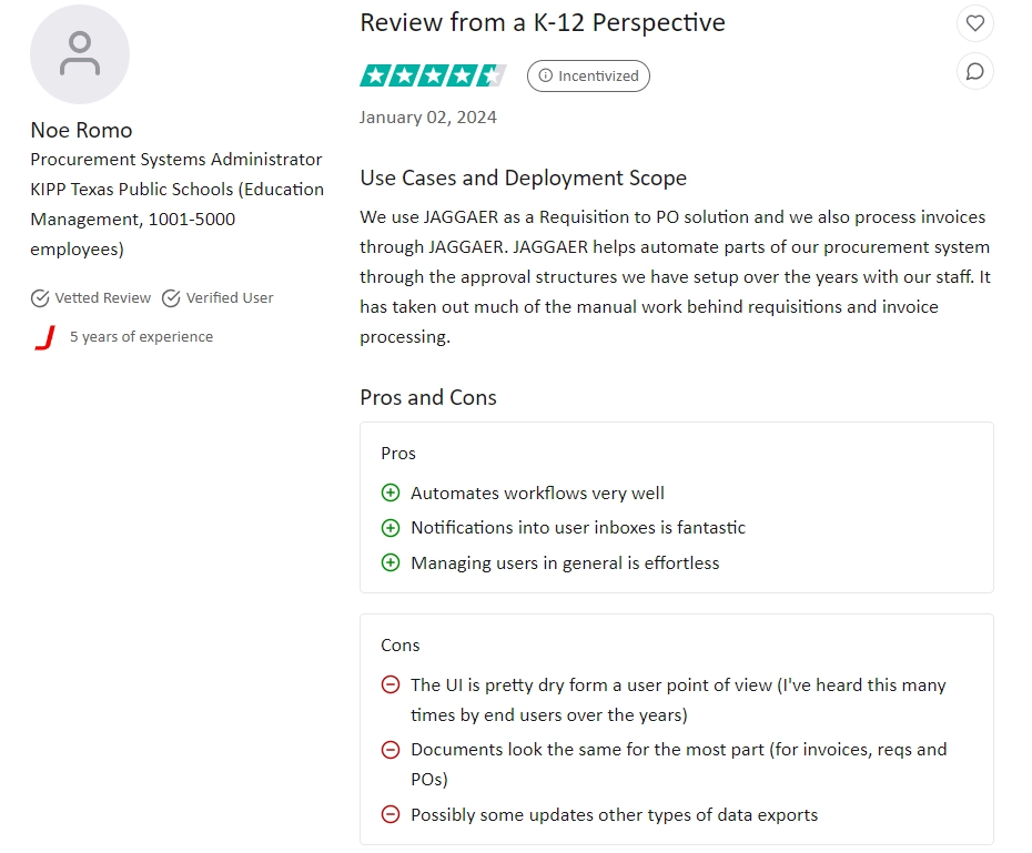 A user review on Jaggaer, AI procurement software