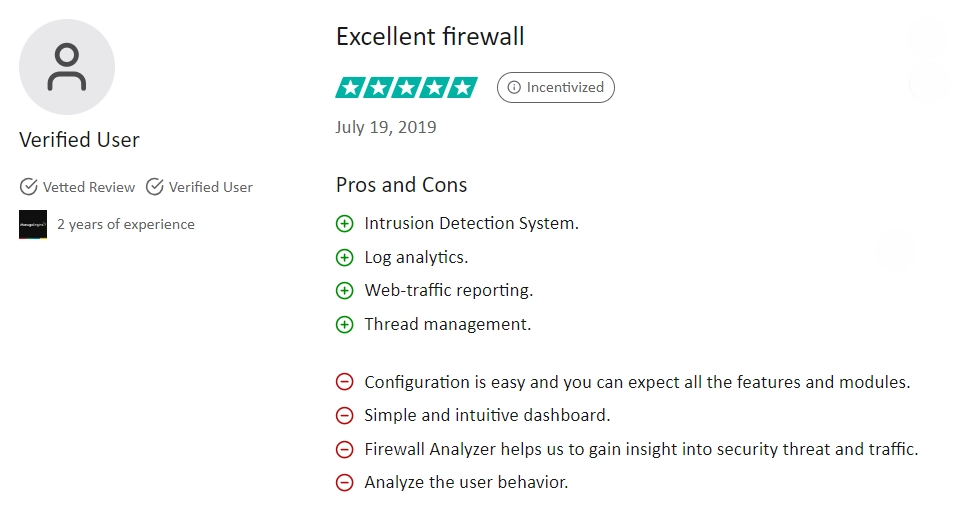 a user review on ManageEngine Firewall Analyzer, a firewall audit software