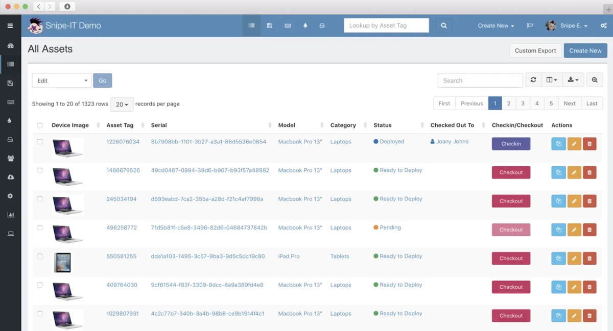 Snipe IT asset management dashboard