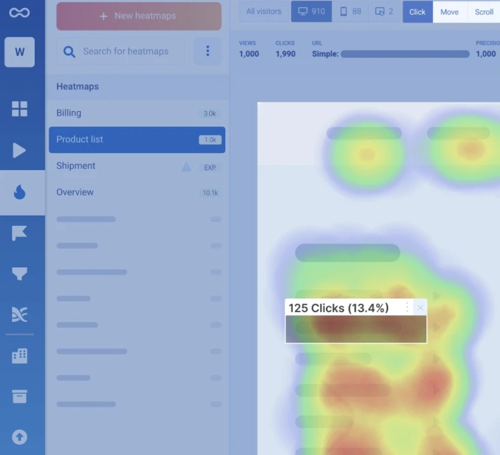 Smartlook click heatmap example