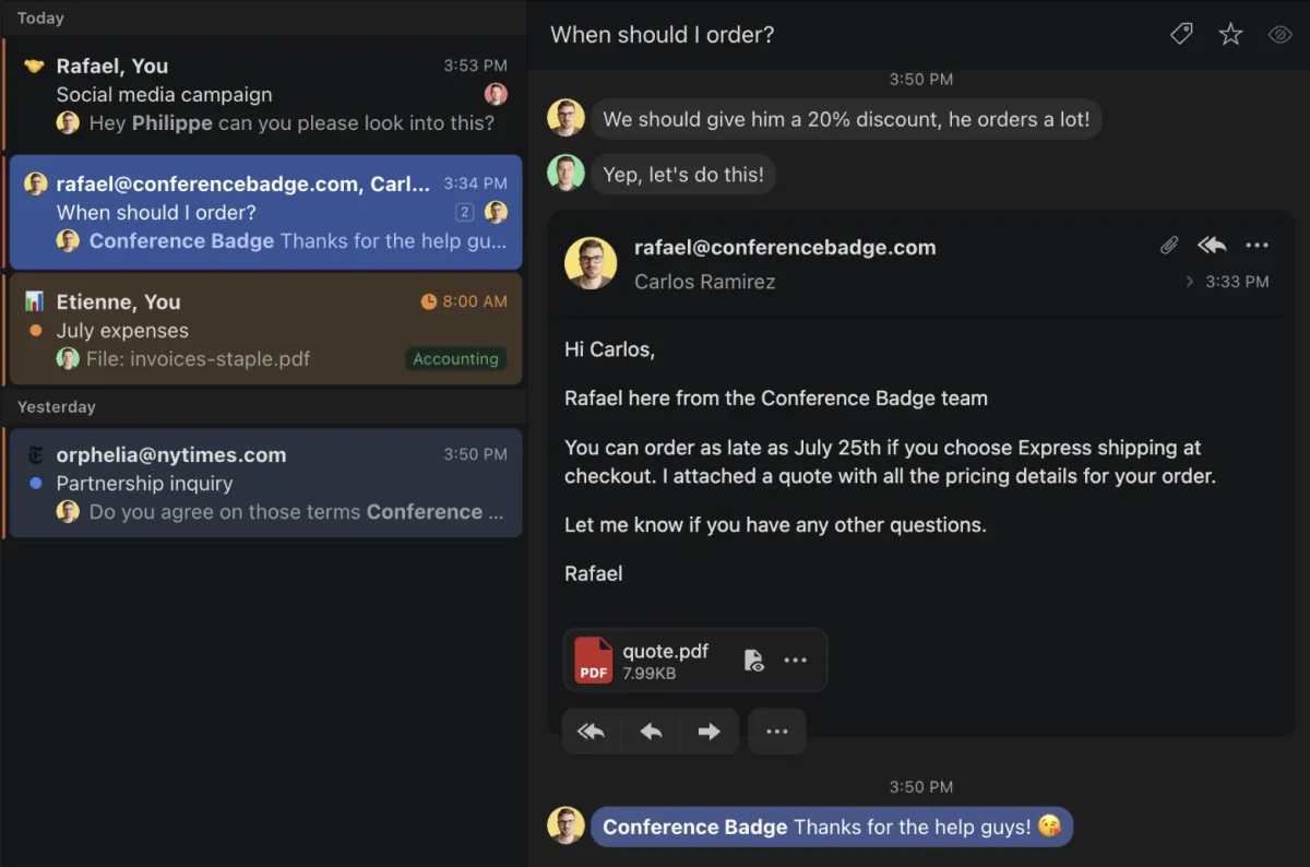 Missive AI email assistant dashboard