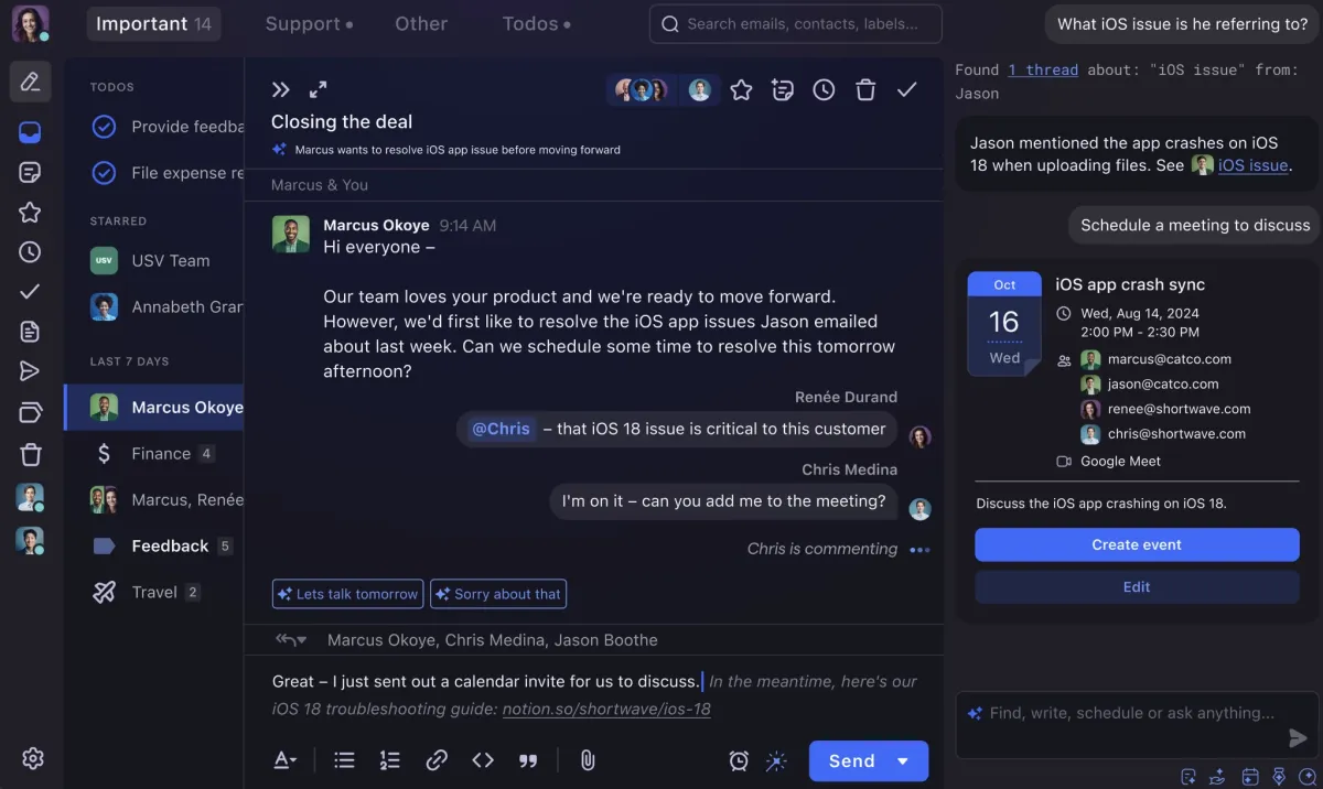 Shortwave inbox management dashboard