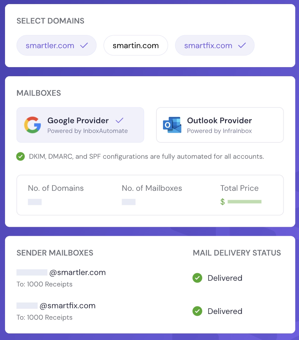 Smartlead SmartSenders domain and mailbox management feature