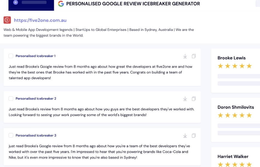 Smartwriter dashboard for creating customized emails using feedback from Google and Facebook reviews