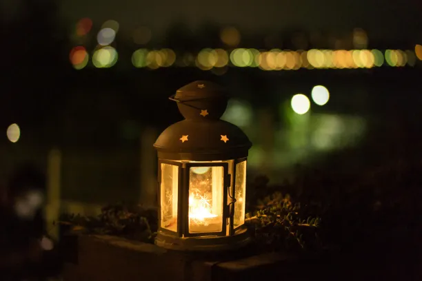 An example image of a lantern in front of faded lights.