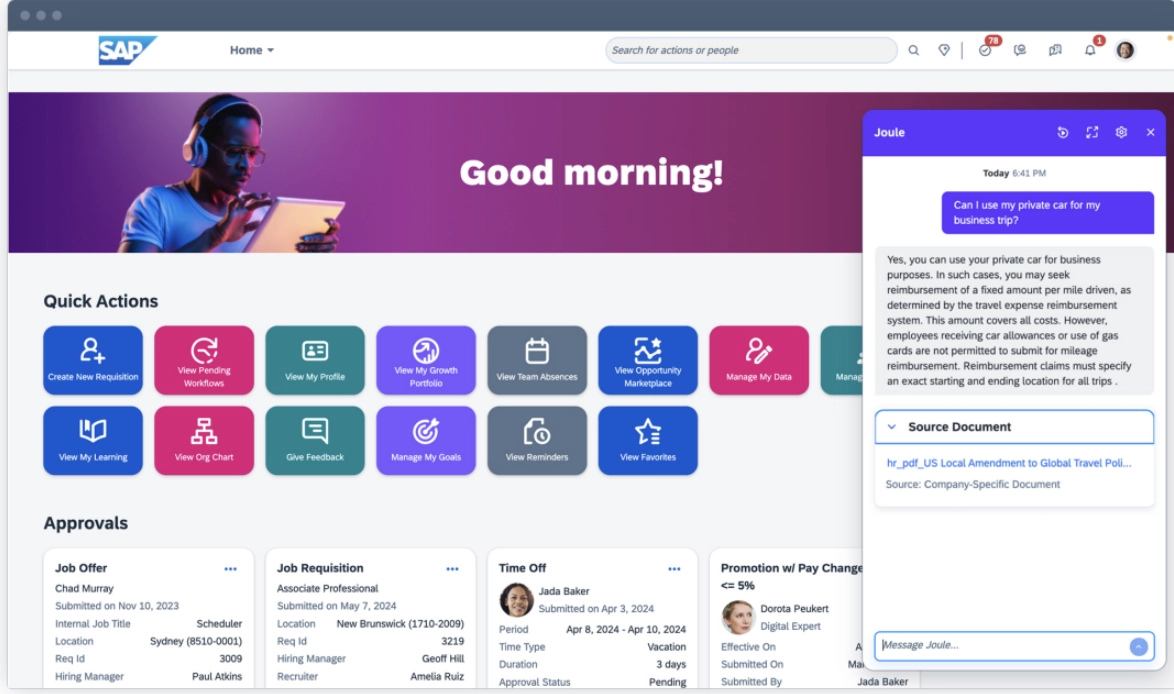 The image shows how SAP AI agents operate in HR department.