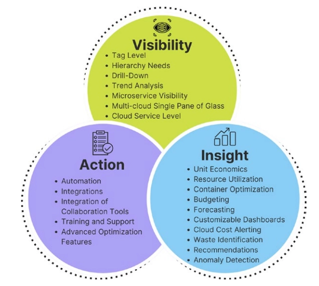 figure summarizing the factors to choose cloud cost management tools