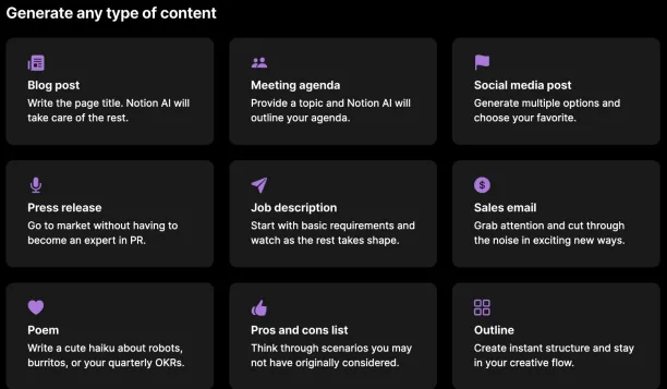 The image shows Notion AI feature, named as write me. This feature help which is one of the major project management AI tools