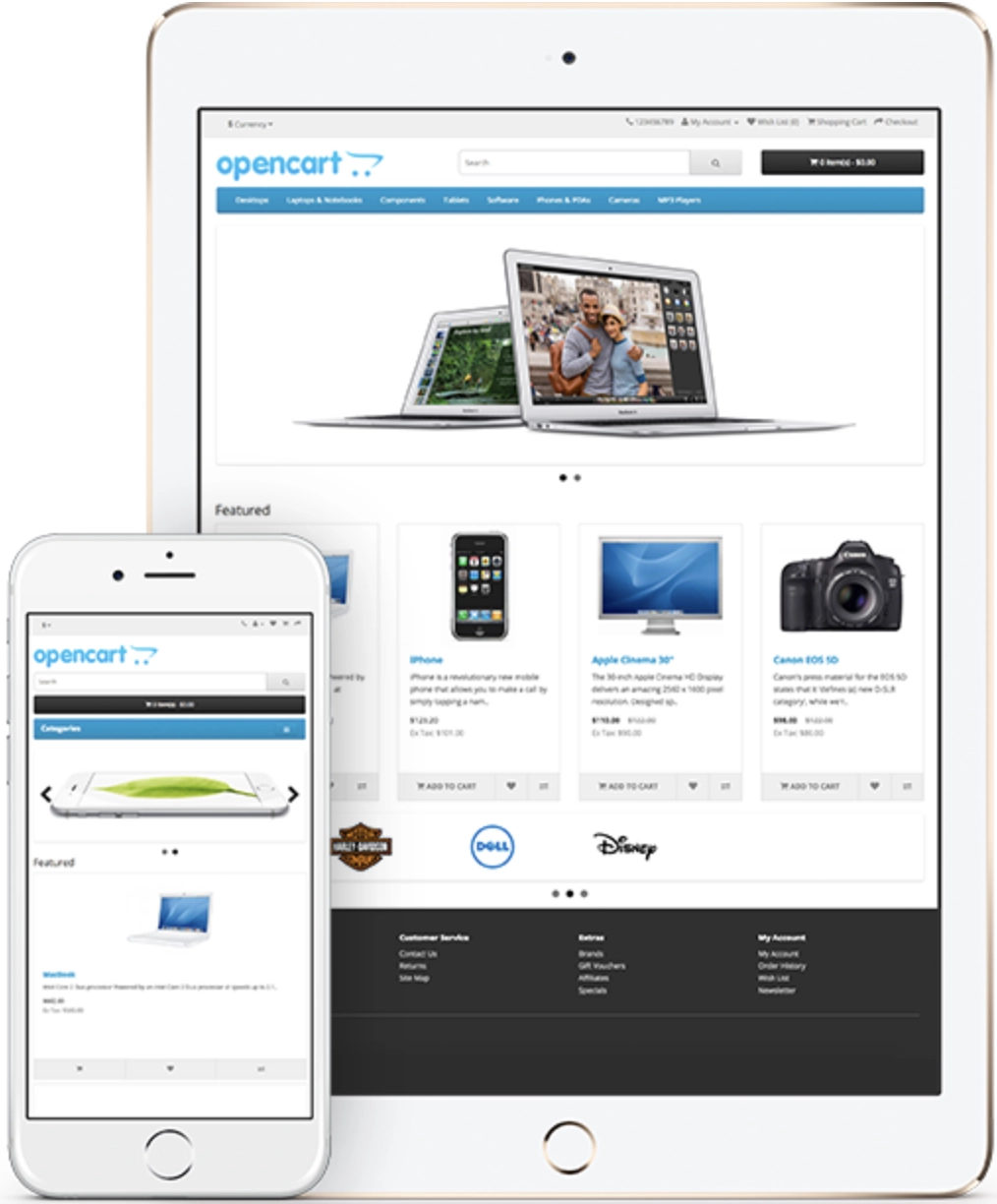 OpenCart's interface for mobile devices.