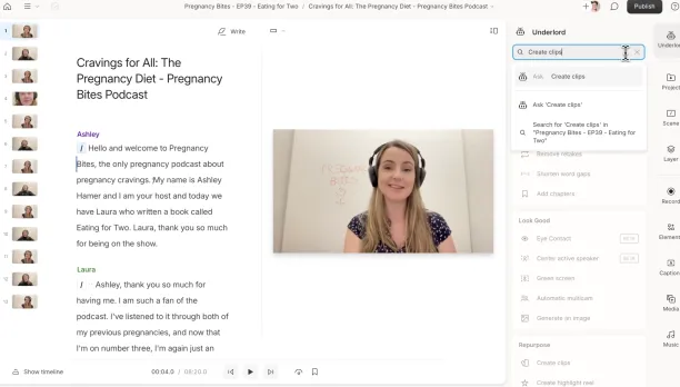 Descript clip creation example.