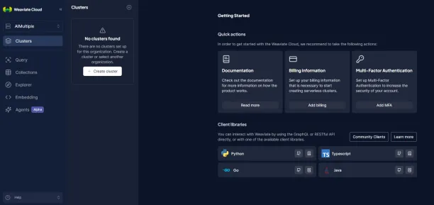 Figure 2: Weaviate Cloud dashboard
