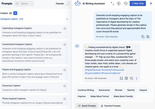 ContentStudio content generation dashboard for Instagram posts.