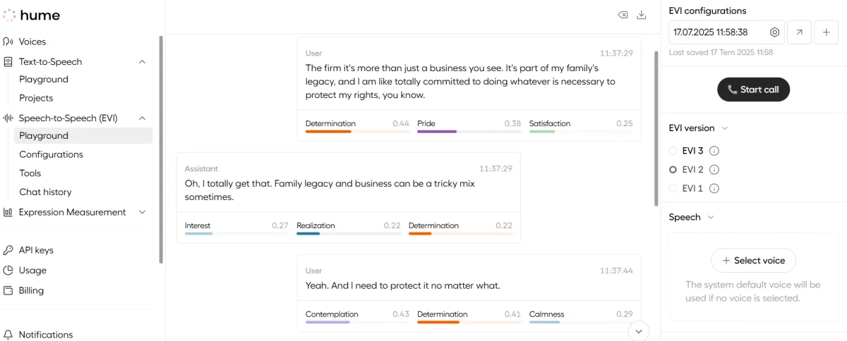 Speech analysis for conversation of Hume EVI, one of the emotion AI tools Speech analysis for conversation of Hume EVI, one of the emotion AI tools