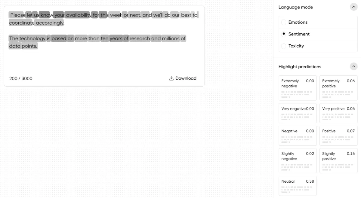 Text analysis for sentiment of Hume Expression Measurement, one of the emotion AI tools Text analysis for sentiment of Hume Expression Measurement, one of the emotion AI tools