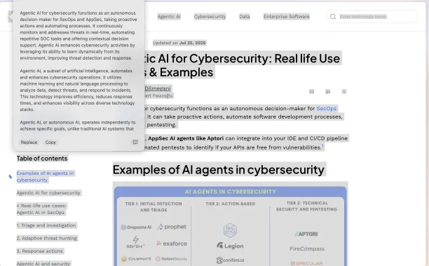 Cannot perform this test due to lack of standalone chat interface. AI functionality is limited to context-specific right-click actions only, making direct webpage summarization impossible through conversational queries
