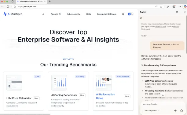 ai web browser edge summarizes an article.