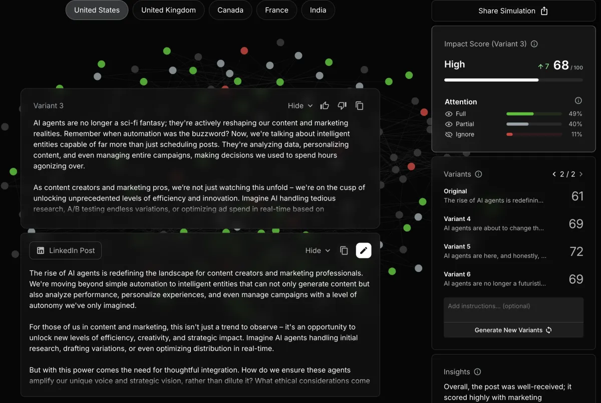 Figure 1: Artificial Societies audience simulation dashboard.