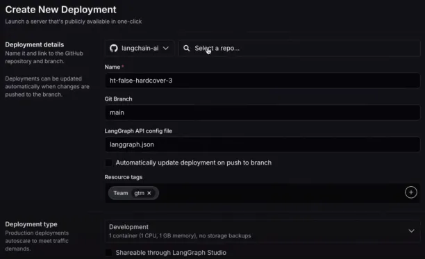 One-click deployment from LangGraph with their native GitHub integration